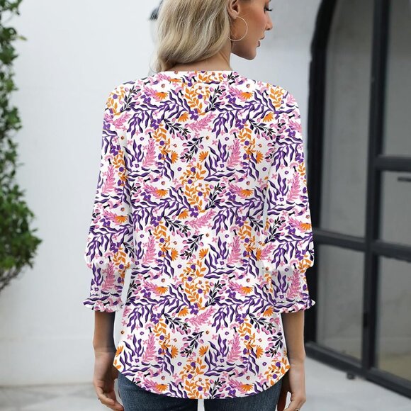 Women's 2025 Fashion Tops 3/4 Length Sleeve Business Casual Blouses Summer Tees - Picture 4 of 6